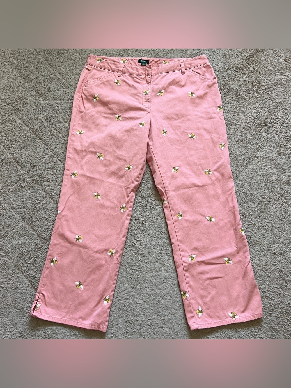 J. Crew Favorite Fit Bee Embroidered Cotton Ankle Pants Cottage Whimsical Sz 12 - Picture 2 of 6